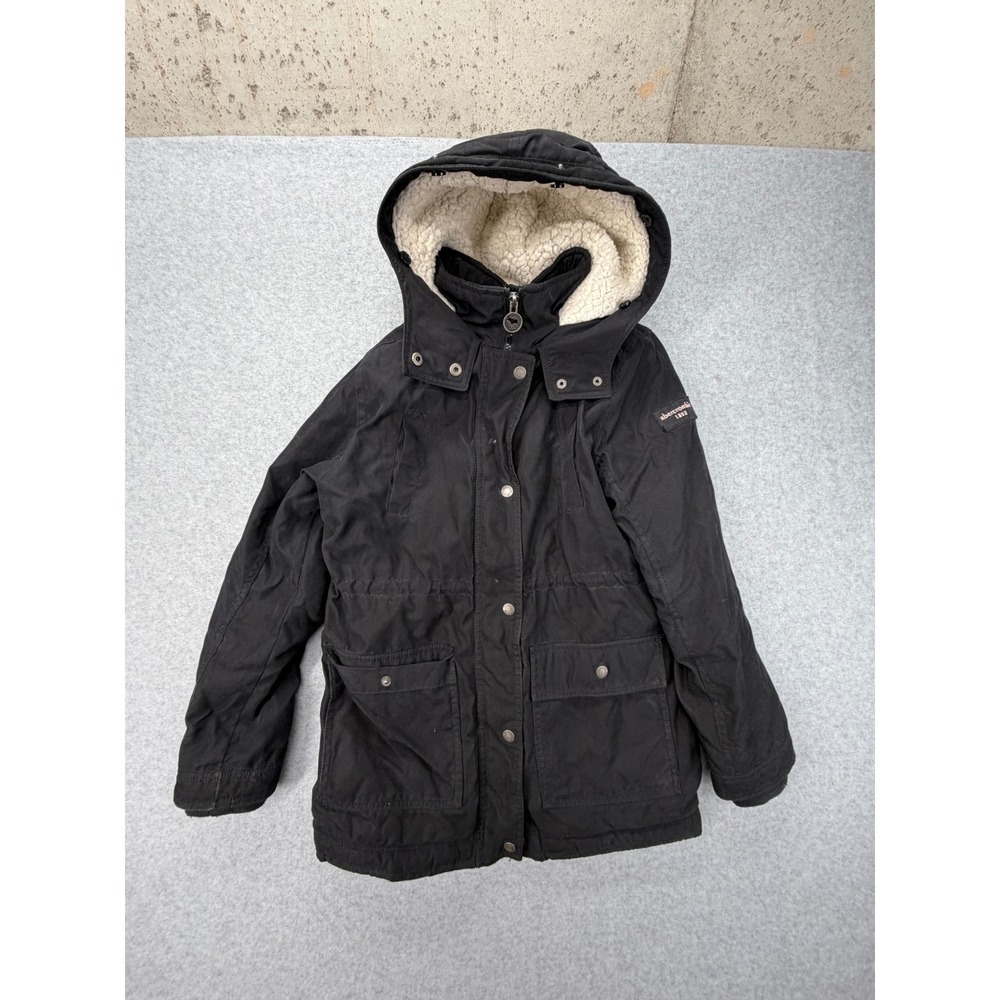 Abercrombie Kids‎ Black Sherpa Lined Hooded Parka Jacket Girls 13/14 244J1054